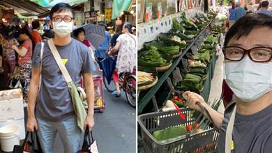 59歲庾澄慶逛菜市場，穿灰色T恤打扮年輕，手提菜籃「接地氣」，把小14歲嬌妻寵上了天